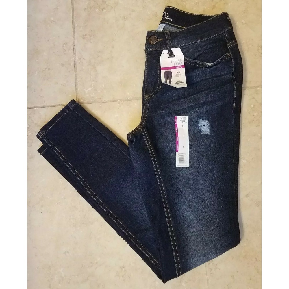 Time And‎ Tru Skinny Jeans Women Size 6  Distressed Blue Stretch Pants NEW